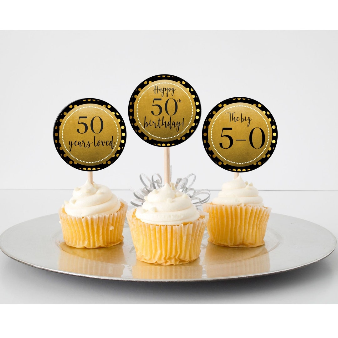50th Printable Cupcake Toppers 50th Birthday Gold and Black - Etsy