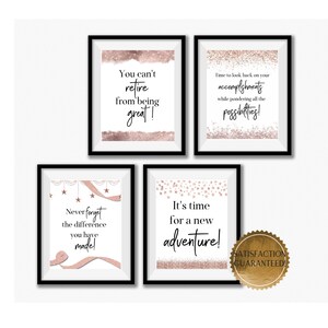 Retirement Party Prints, Rose Gold and White Theme, Instant Download, DIGITAL FILES Only