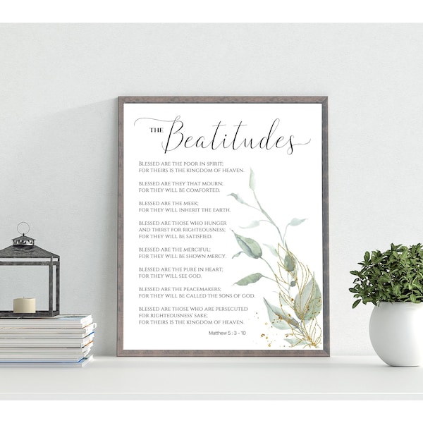 The Beatitudes Printable, Matthew 5:3-10 Bible Verse Print, Christian Scripture,Inspirational Print,Digital File, INSTANT DOWNLOAD, GGSS