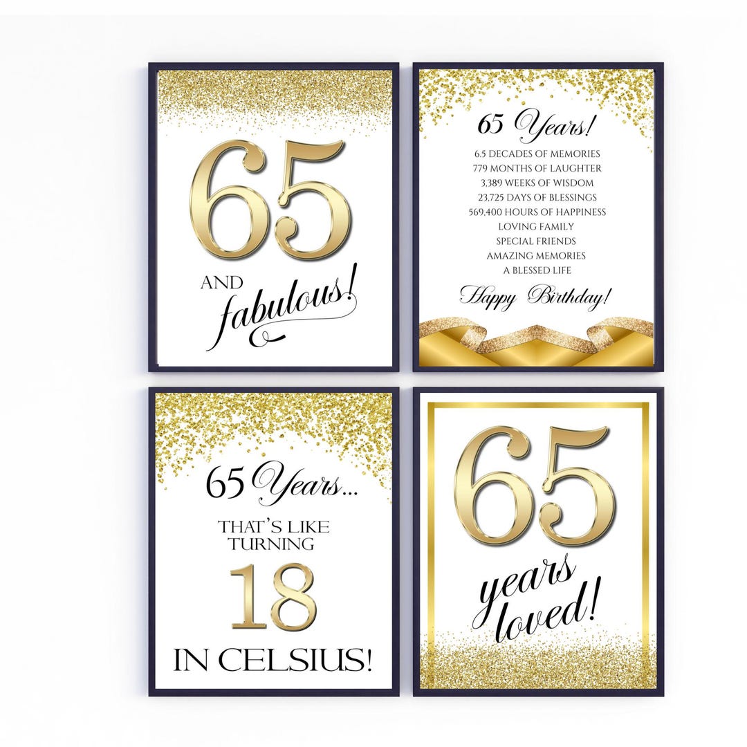 65th Birthday Party Printable Set of 4, 65th Funny and Sweet Quotes ...