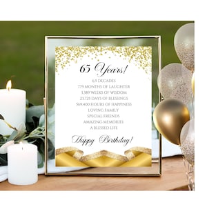 65th Birthday Time Facts Party Printable , 65 Years Old, Party Decoration, Table Decor,  Digital Posters, INSTANT DOWNLOAD
