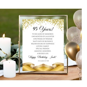 Faits personnalisés pour 95e anniversaire, impression, fichier numérique pour 95 ans, impression pour 95e anniversaire, impression d'anniversaire personnalisée, fichier numérique