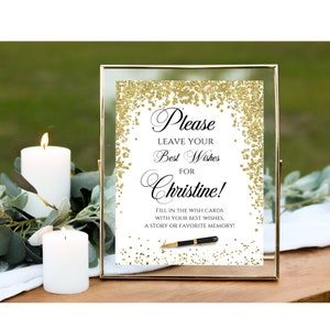 Personalisiertes Wish Card Sign Poster, Wegbeschreibung zum Gast zum Signieren druckbar, Gold Akzent Tischschild, DIGITAL
