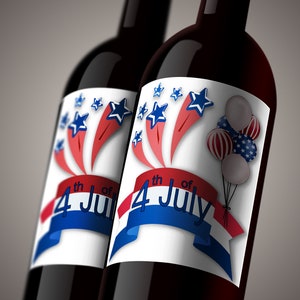4th of July Wine Label Printable, Independence Day Wine Label, Hostess Gift Independence Day Party Wine Stickers, DIGITAL Instant Download