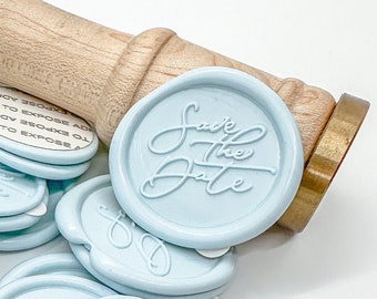 Save the Date Baby Blue Wax Seal Stickers; Self Adhesive Wedding Announcement Wax Seals; Discounted Wedding Wax Seals - CLEARANCE SALE!