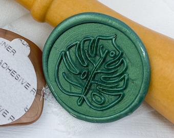 Monstera Tropical Leaf Wax Seal Stickers - Use with beach or summer weddings invitations, place card accents, or gifts for gardeners
