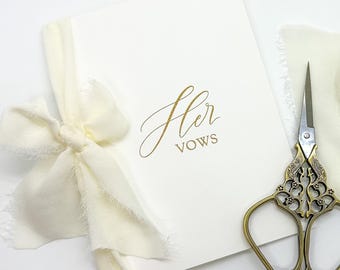 Pair of White Wedding Vow Booklets with Raised Gold Lettering: His, Her, or Their | Budget-Friendly, Ceremony Keepsake, Photo Prop