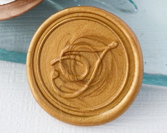 Letter T Wax Seal Stickers, Script Cursive Initial, Handmade - Use for wedding invitations, place cards, or other personalization gifts