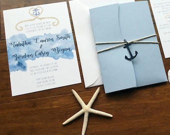 Watercolor Nautical Wedding Invitation Suite, Seaside Theme