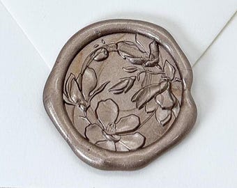 Magnolia Flower Wax Seal Stickers, Self Adhesive