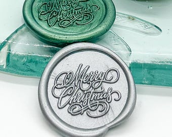 Merry Christmas Cursive Script Wax Seal Stickers, Self Adhesive | Use for holiday cards, gift wrapping, dinner party place cards, and more