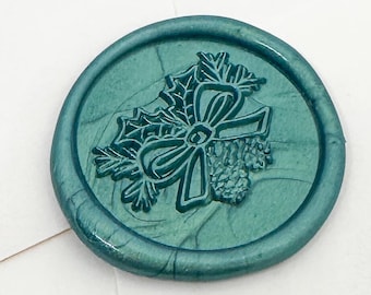 Holiday Holly Wreath Wax Seal Stickers, Self Adhesive | Use for holiday cards, gift wrapping, dinner place cards, and Christmas weddings