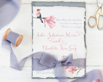Wedding Invitation Suite (Printed), Custom and Personalized - Magnolia Floral - Blush, watercolor floral, garden styled invitation
