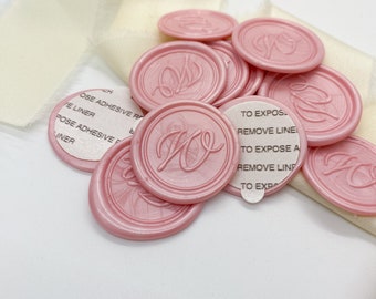 Script Letter W Wax Seal Stickers; Self Adhesive Wedding Wax Seals; Blush Pink Discounted Wedding Wax Seals - CLEARANCE SALE!