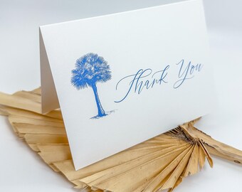 Charleston Palmetto Tree Thank You Card: Pack of 10 Folded Cards with Envelopes