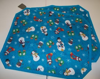 Placemats - Tossed Snowmen with Mittens and Stockings Placemats Set of 2