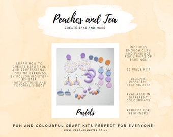 Pastels - Create, Bake and Make Polymer Clay Earrings Kit - Craft Gift - Jewellery Kit - Letterbox Gift - Peaches and Tea