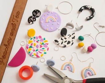 Erstellen, Backen und machen Polymer Clay Ohrringe Kit - Schmuck Kit - Geschenk für sie - Schmuck Kit - Pfirsiche und Tee