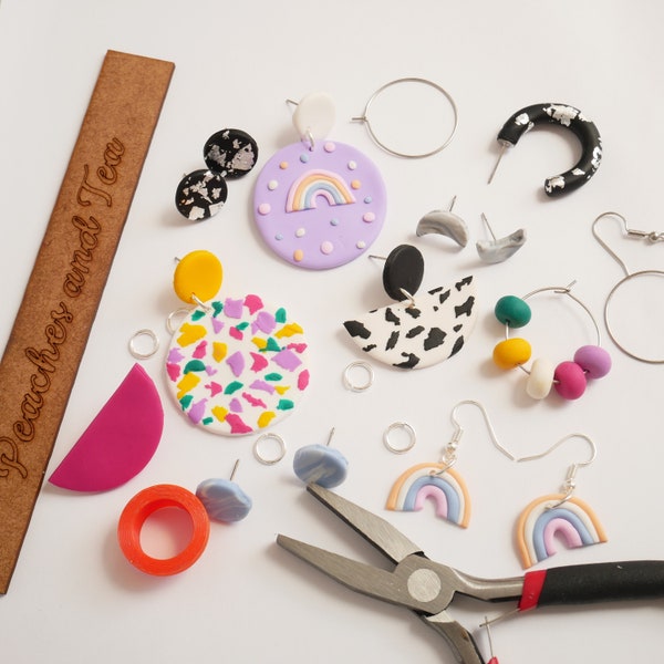 Erstellen, Backen und machen Polymer Clay Ohrringe Kit - Schmuck Kit - Geschenk für sie - Schmuck Kit - Pfirsiche und Tee