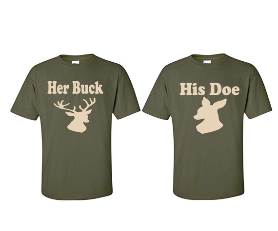 Her Buck His Doe T shirt Set. Military Green Short Sleeve Shirt W tan Design. Hunting Couple s Shirt Set. His her Deer Shirt. Etsy Canada