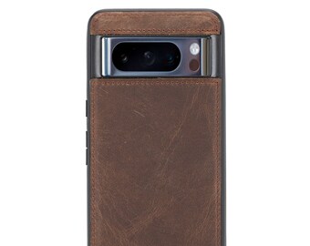 Google Pixel 8 PRO Leather Snap On Back Cover Case in Distressed Coffee Leather by BlackBrook Case