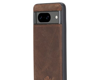 Google Pixel 8 Leather Snap On Back Cover Case in Distressed Coffee Leather by BlackBrook Case