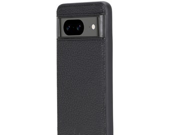 Google Pixel 8 Leather Snap On Back Cover Case in Pebble Black Leather by BlackBrook Case