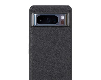 Google Pixel 8 PRO Leather Snap On Back Cover Case in Pebble Black Leather by BlackBrook Case
