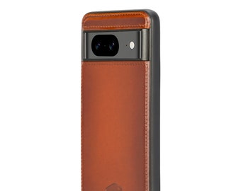 Google Pixel 8 Leather Snap On Back Cover Case in Burnished Tan Leather by BlackBrook Case