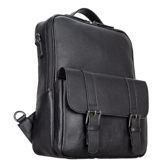 Black Leather Backpack Full Grain Leather Briefcase Macbook - Etsy