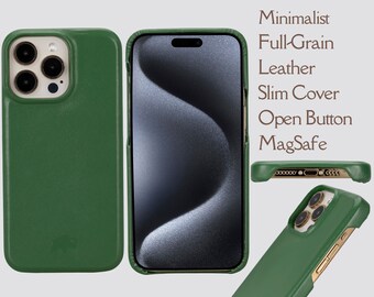 Apple iPhone 15 Pro 6.1" Mason Full Grain Leather Snap-On Case with Minimal Design & Open Buttons , MagSafe Compatible, Sleek Snap-On Design