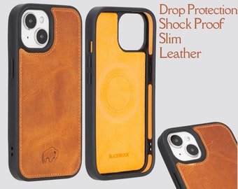 Apple iPhone 15 (6.1") Modern York Full Grain Leather Case, MagSafe Compatible, Snap-on Case, Protective, Shock Proof Cover, BlackBrook Case