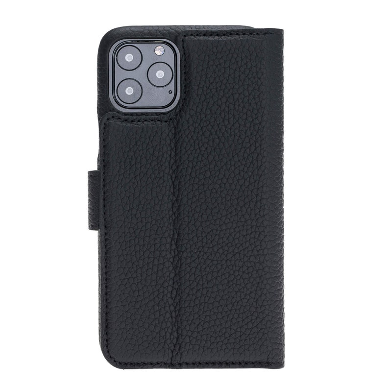 Pieno Full Leather Covered Magnetic Detachable Wallet Case for Apple iPhone 11 Pro 5.8 in Pebble Black by Burkley Case