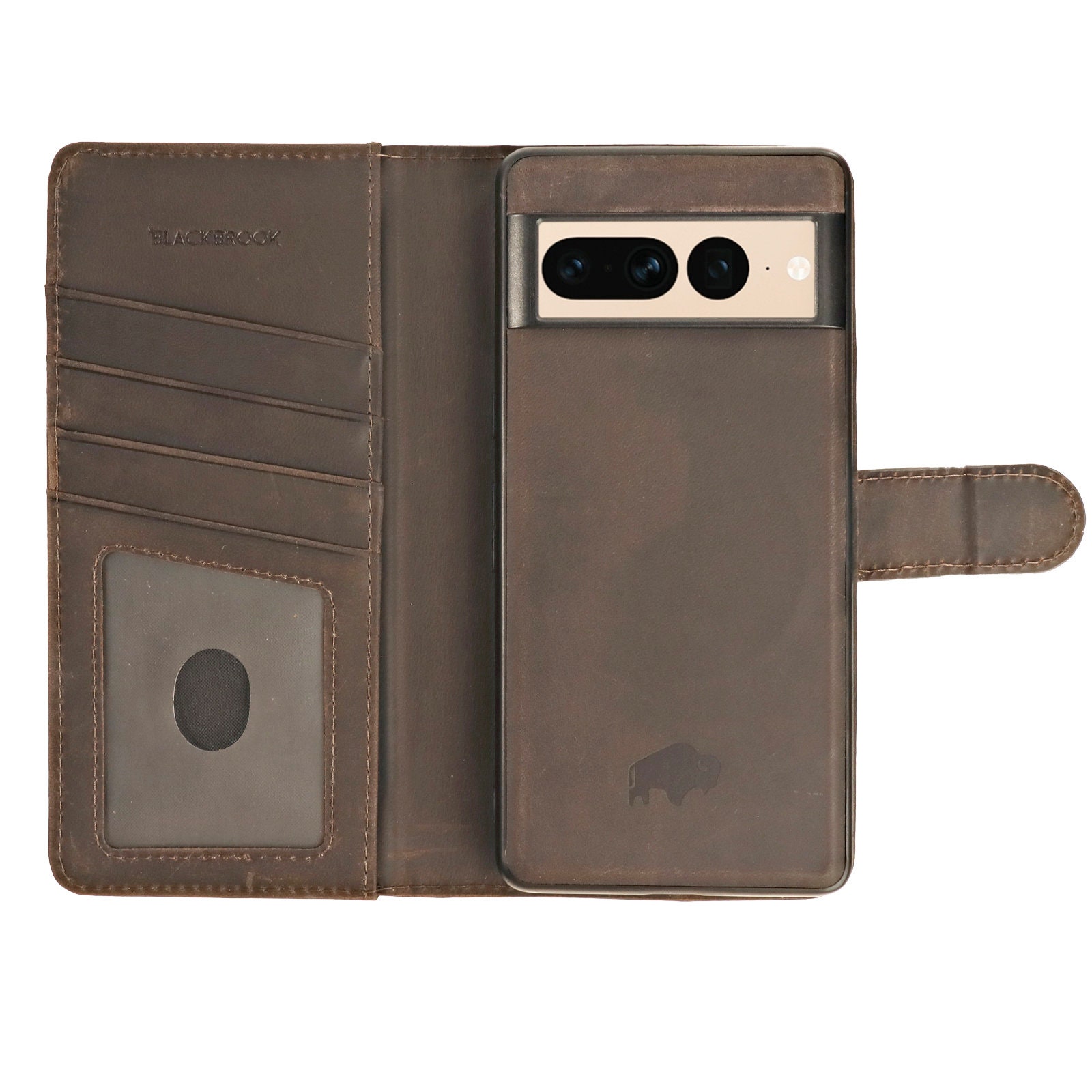 BlackBrook Carson iPhone 14 Series (14 / 14 PLUS) Leather Detachable Wallet Case - iPhone 14 / Pebble Black