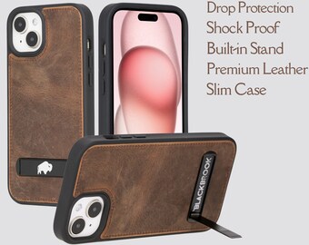 Apple iPhone 15 PLUS (6.7") Reed Full Grain Leather Case with Stand, MagSafe Compatible, Snap-on Case, Shock Proof, Premium Protective Case