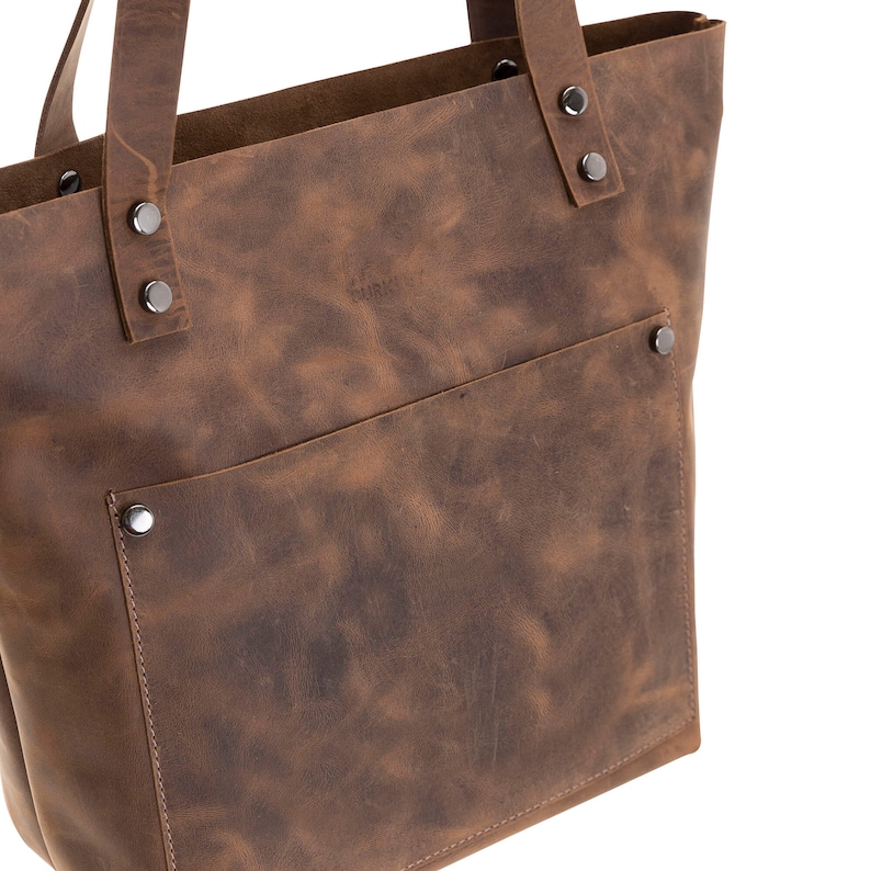 BlackBrook Case Winfry Tote Bag Handmade Full Grain Leather in Distressed Antique Coffee Medium Size