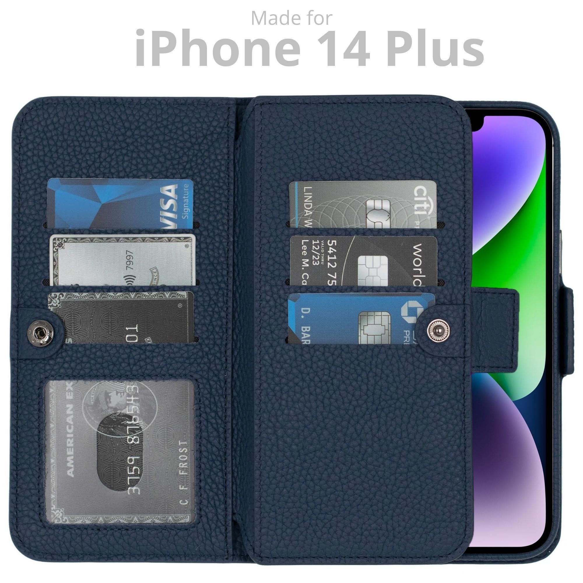 Black Leather Magnetic Wallet Case for iPhone 14 PLUS (6.7