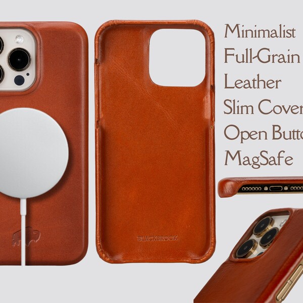 Apple iPhone 15 Pro Max 6.7" Mason Full Grain Leather Snap-On Case with Minimal Design & Open Buttons , MagSafe Compatible - BlackBrook Case