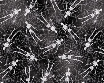 Halloween Fabric By The Yard, Skeletons and Webs, Windham One of A Kind Fabrics 52519D-3, Quilting Cotton BTY, TheFabricEdge
