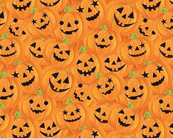 Halloween Pumpkins Fabric By The Yard, Northcott Gnomes Night Out Pumpkins, 24663-55, Quilting Cotton BTY, TheFabricEdge