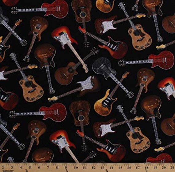 Guitar Fabric by the Yard Tossed Guitars Timeless Etsy