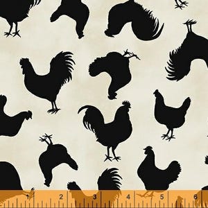 Chicken Fabric, By The Yard, Les Poulets Encore Chickens, Windham Fabrics, Cream, 31292A-2, Quilting Cotton, BTY, TheFabricEdge