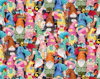 Packed Sewing Gnomes, Gnome Fabric by The Yard, Timeless Treasures CD2485, Quality Quilting Cotton BTY, TheFabricEdge