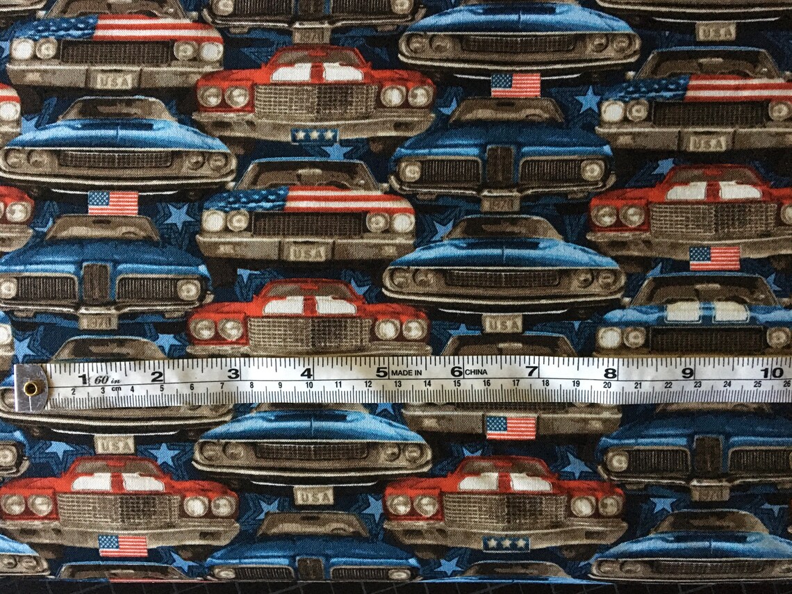 Muscle Car Fabric by the Yard Patriotic Cars Etsy