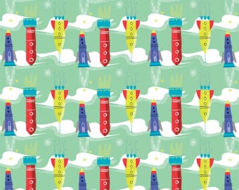 Space Rocket Fabric, By The Yard, Aim for The Moon, Glow in The Dark, Camelot Fabrics, 91180303R-2, Quilting Cotton, BTY, TheFabricEdge