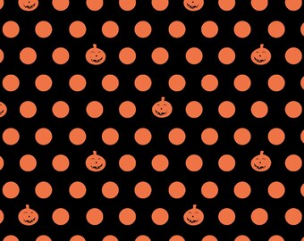 Halloween Fabric By The Yard, Halloween Pumpkin Dot, Black/Orange Clothworks Y3249-36, Retro Halloween, Quilting Cotton BTY, TheFabricEdge
