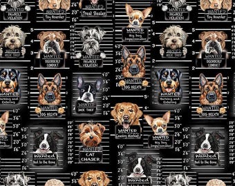 Dog Fabric By The Yard, Dog Mugshots, Timeless Treasures CD3888, Quality Quilting Cotton BTY, TheFabricEdge