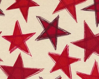 Star Fabric, By The Yard, Valor By Ro Gregg, Paintbrush Studio, Large Red Stars, Beige, 120-13153, Quilting Cotton, BTY, TheFabricEdge