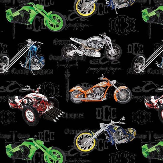 Orange County Choppers Fabric by the Yard, Motorcycle Fabric, OCC