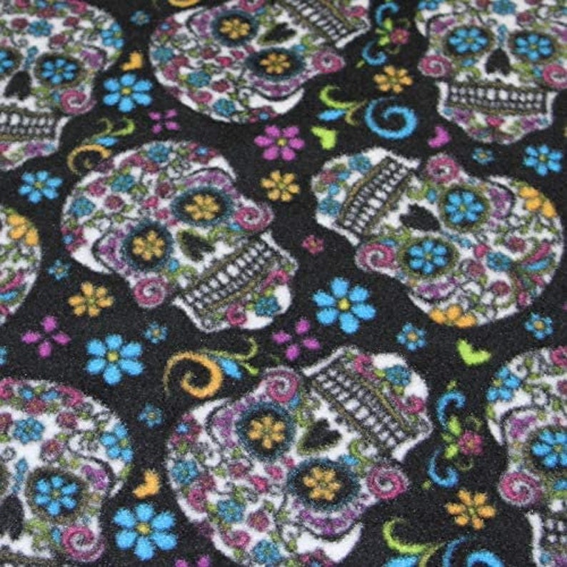 Sugar Skull FLEECE Fabric By The Yard Multi Folk Skulls Etsy